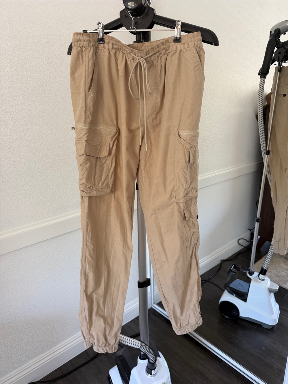 Unisex Beige Cargo Pants with Drawstring Waist